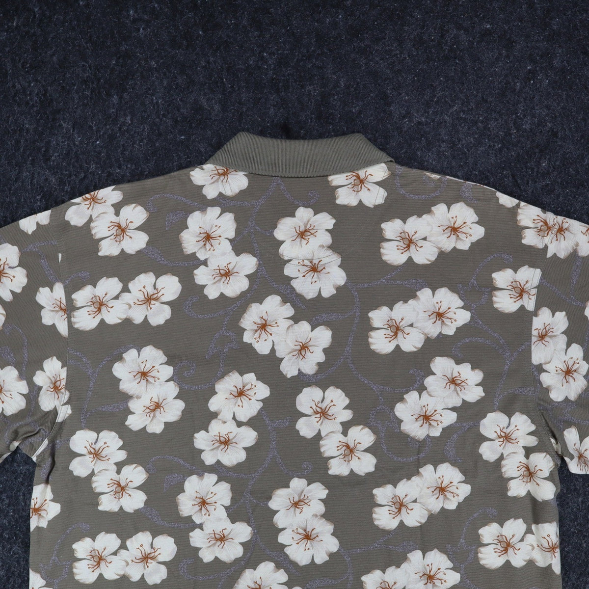 Winner Mate Polo Shirt Mens Large Vtg Floral Cotton Rayon Olive Green Deadstock