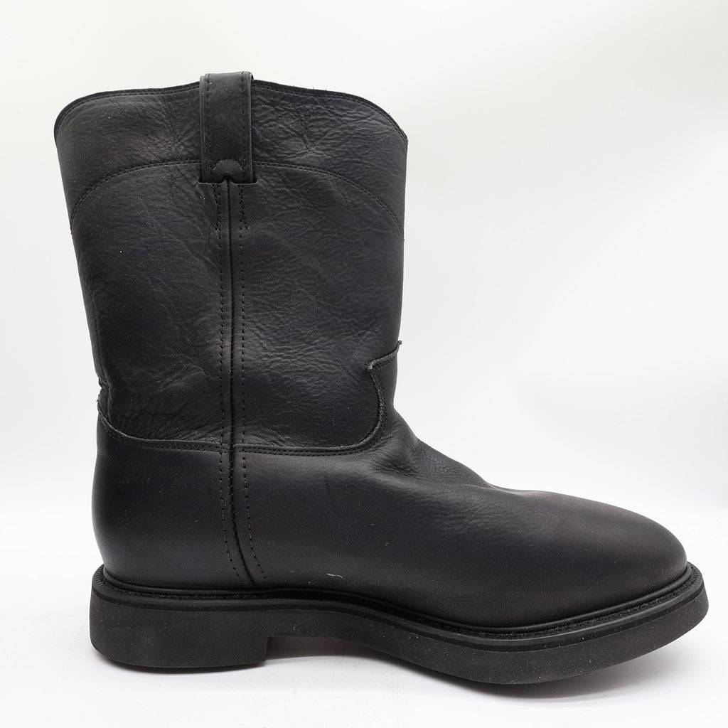 Justin Boots Mens 12 EE Black Leather Work Boots Pull On Roper 4763 NIB