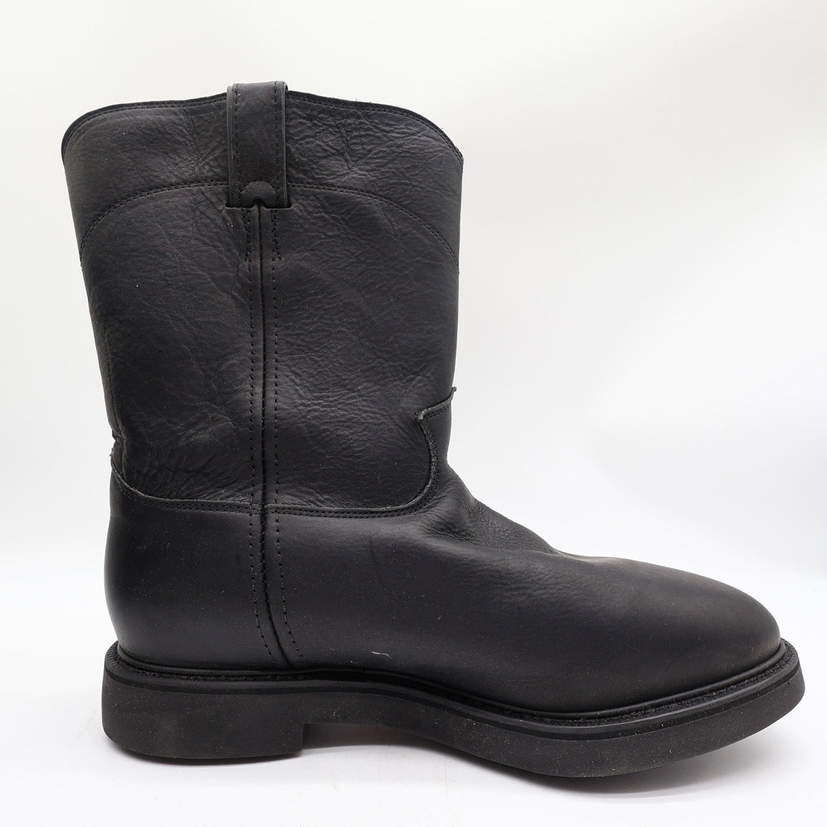 Justin Boots Mens 12 EE Black Leather Work Boots Pull On Roper 4763 NIB
