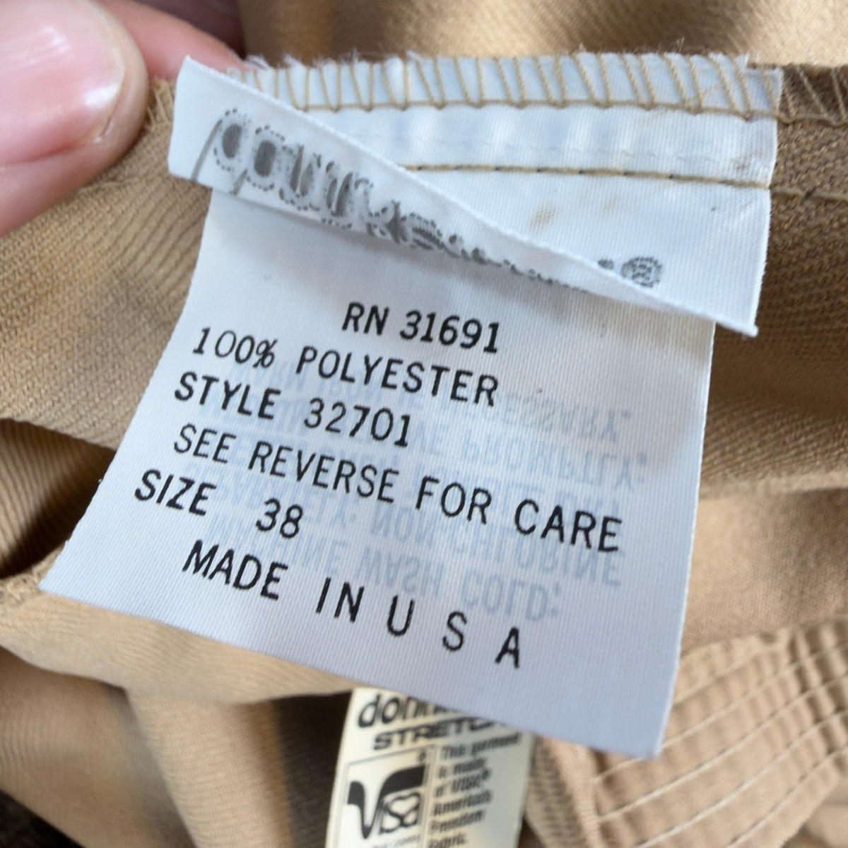 Donnkenny Pants Womens 38 Vintage 70s Beige Stretch Elastic Waist Made USA NWT