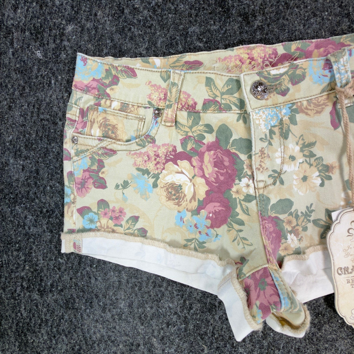 Grace in LA Y2K Floral Denim Shorts Womens 9/28 Yellow Rose NWT