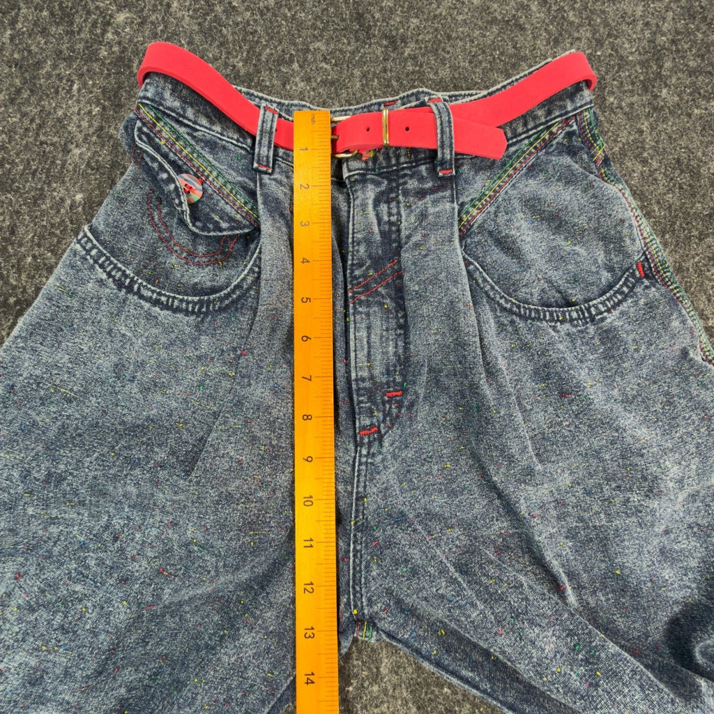 Lee Baggy Rider Jeans Junior 7 Vintage 90s Confetti Ice Acid Wash Pink Belt USA
