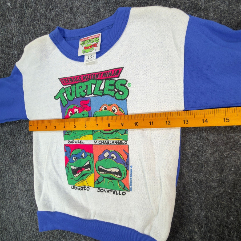 TMNT Vintage Sweatshirt Boys L 7 White Blue 80s 90s Made in USA Graphic