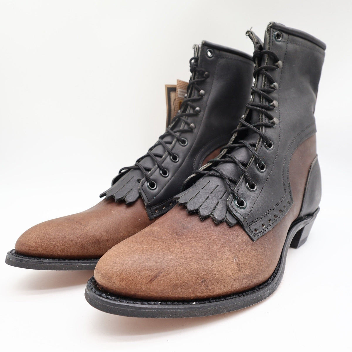 Vintage 90s Wrangler Kiltie Packer Boots Women's 10 Brown Crazyhorse Leather USA NWT