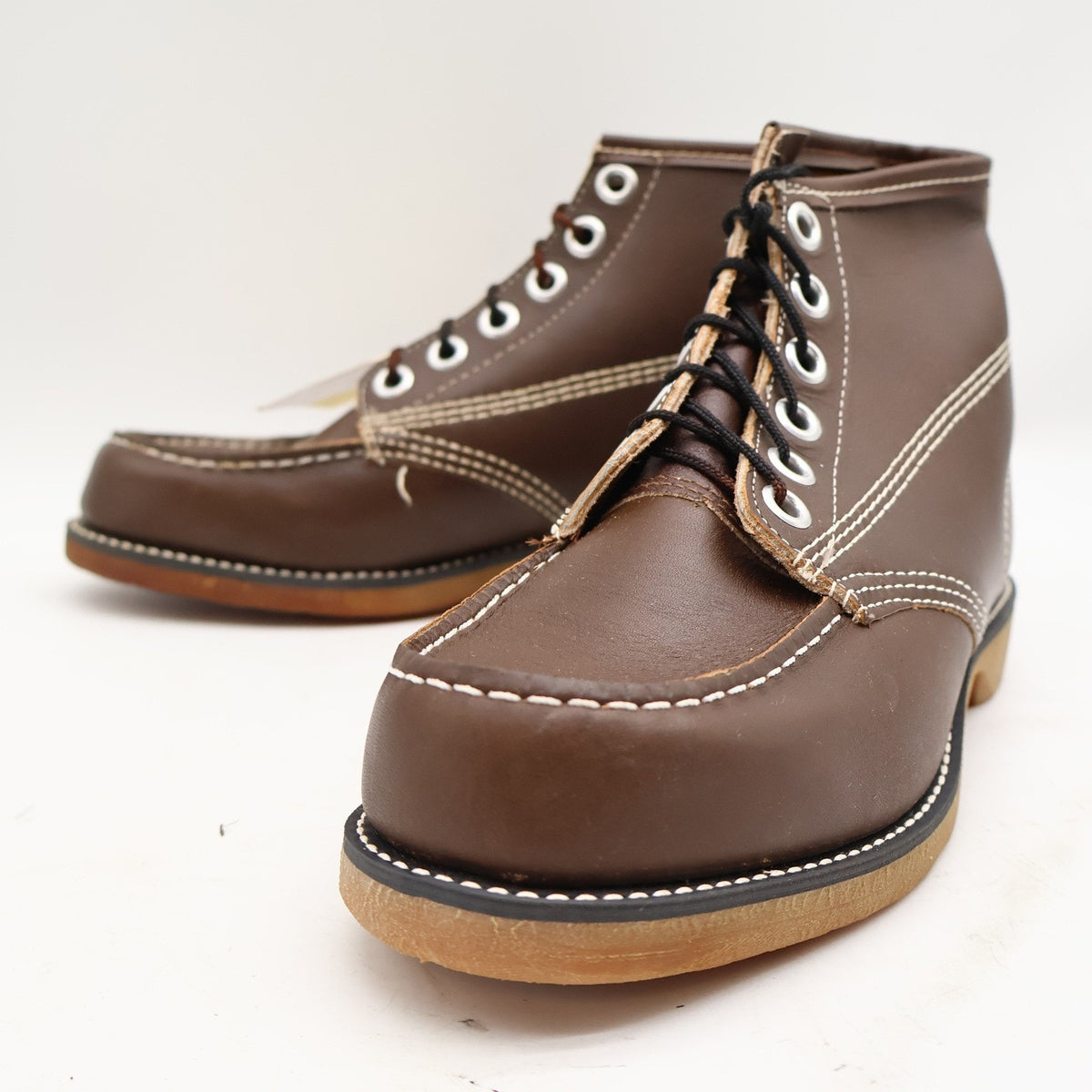 Vintage Cedar Crest Flex-Weld Brown Leather Moc Toe Work Boots Men's 7 USA Deadstock
