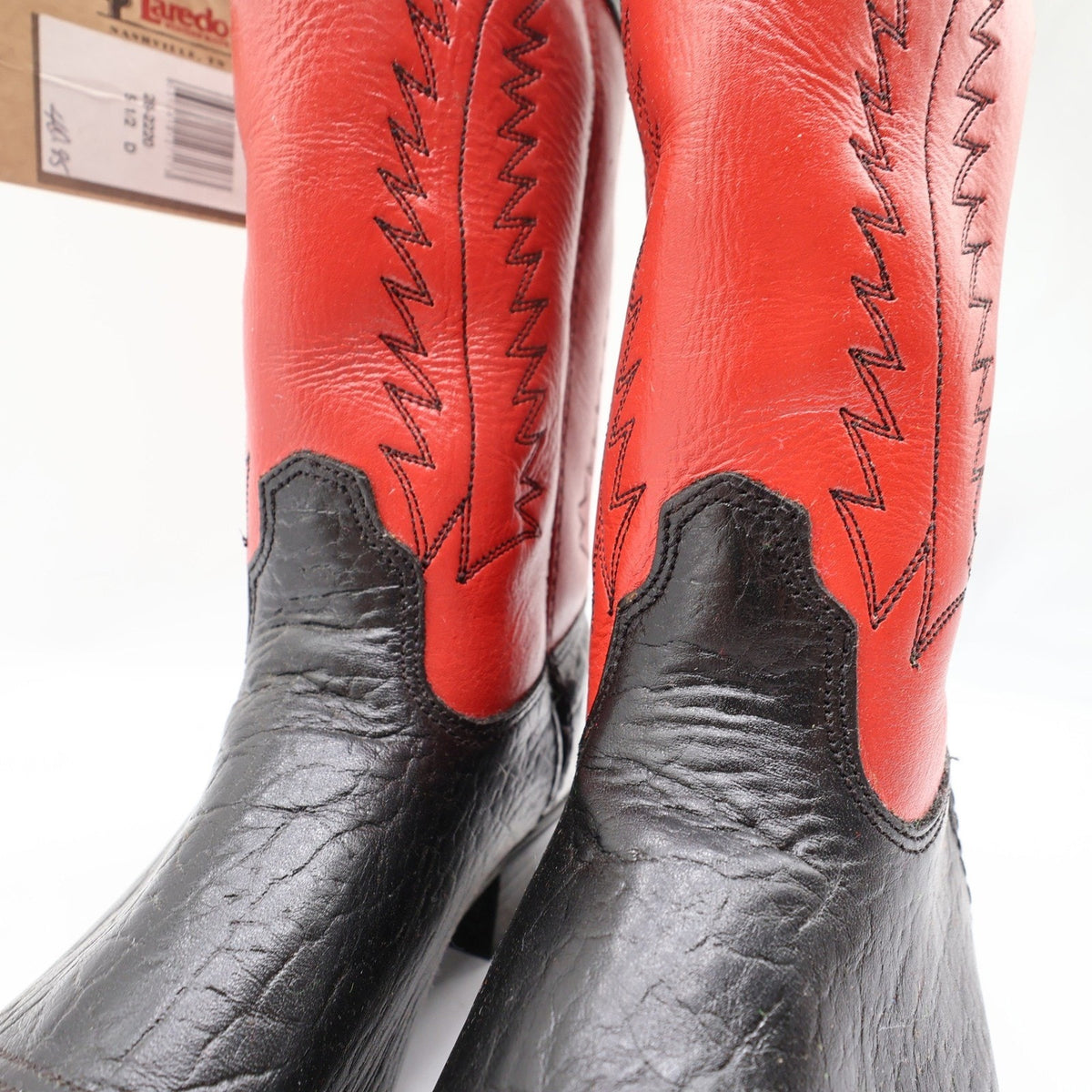 Laredo 28-2220 Black Bullhide Red Leather Cowboy Boots Kids 5.5D NWT