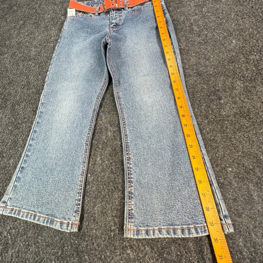 US Polo Assn Vintage Y2K Flare Jeans Girls 14 Blue Denim Orange Belt NWT