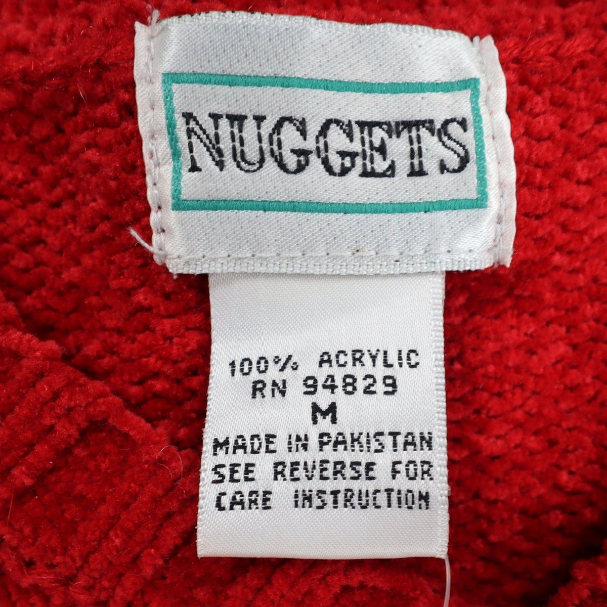 Nuggets Sweater Vest Medium Red Vintage 90s Chenille Knit V-Neck RN 94829