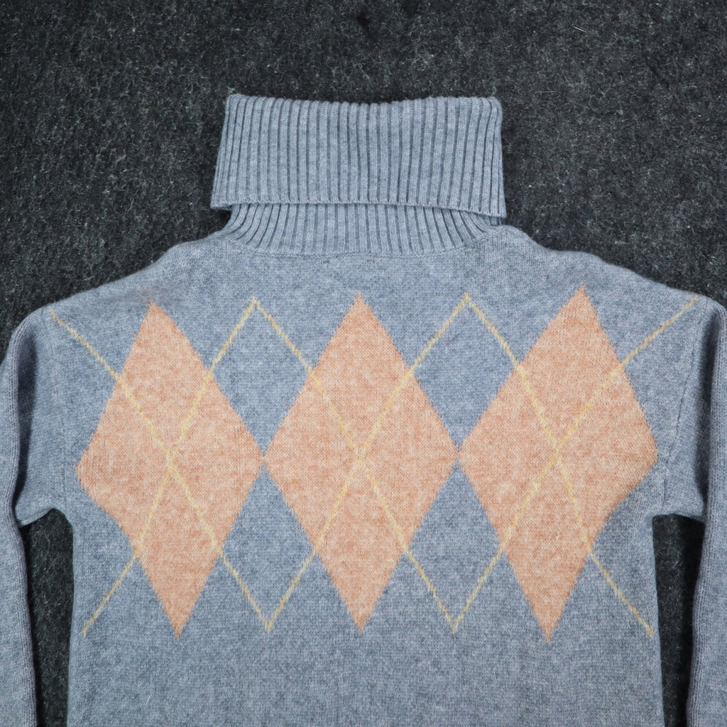 Hem & Thread Argyle Turtleneck Sweater Womens Small Gray Orange Knit Style 30984