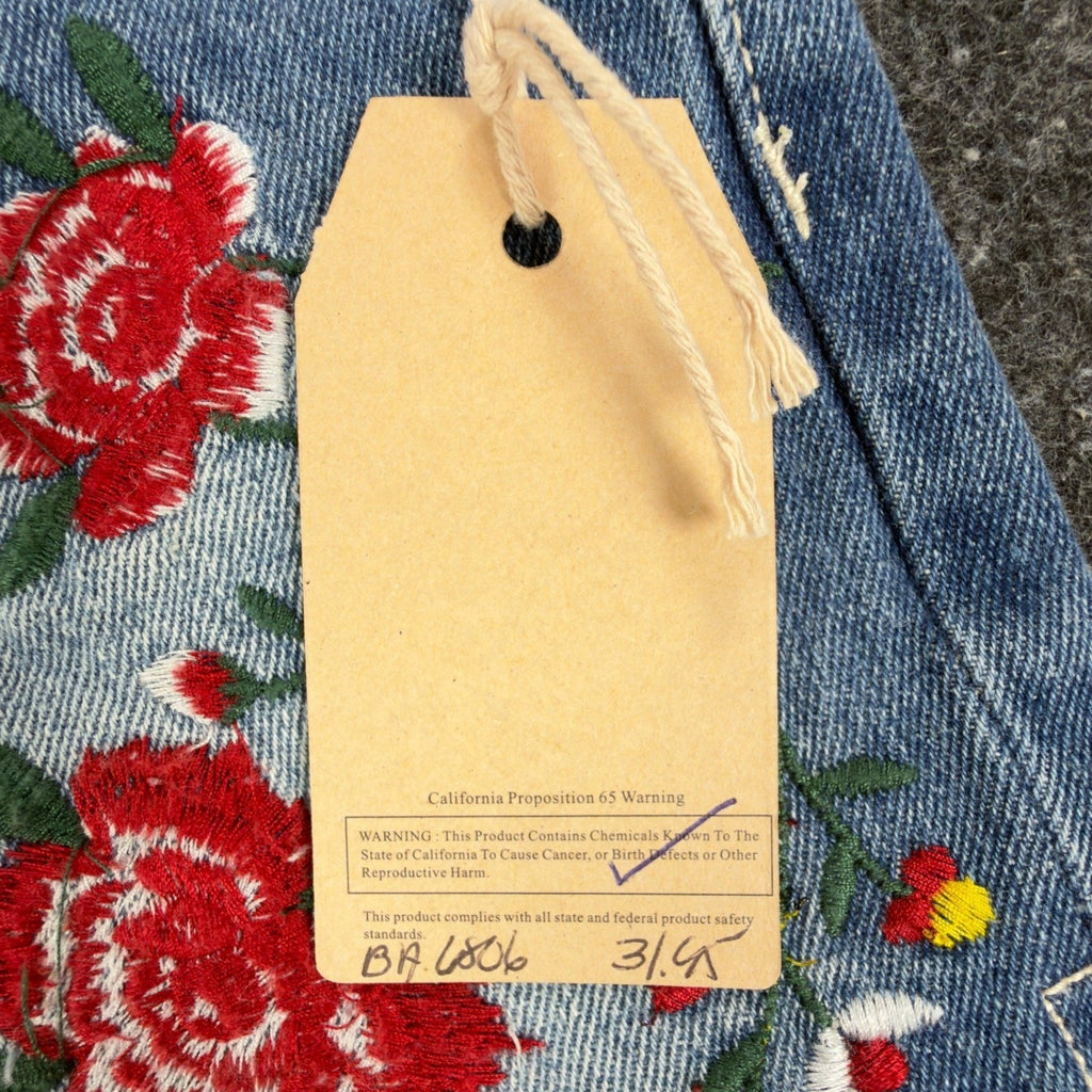Blu Pepper Modern Floral Embroidered Denim Shorts Womens S Blue NWT
