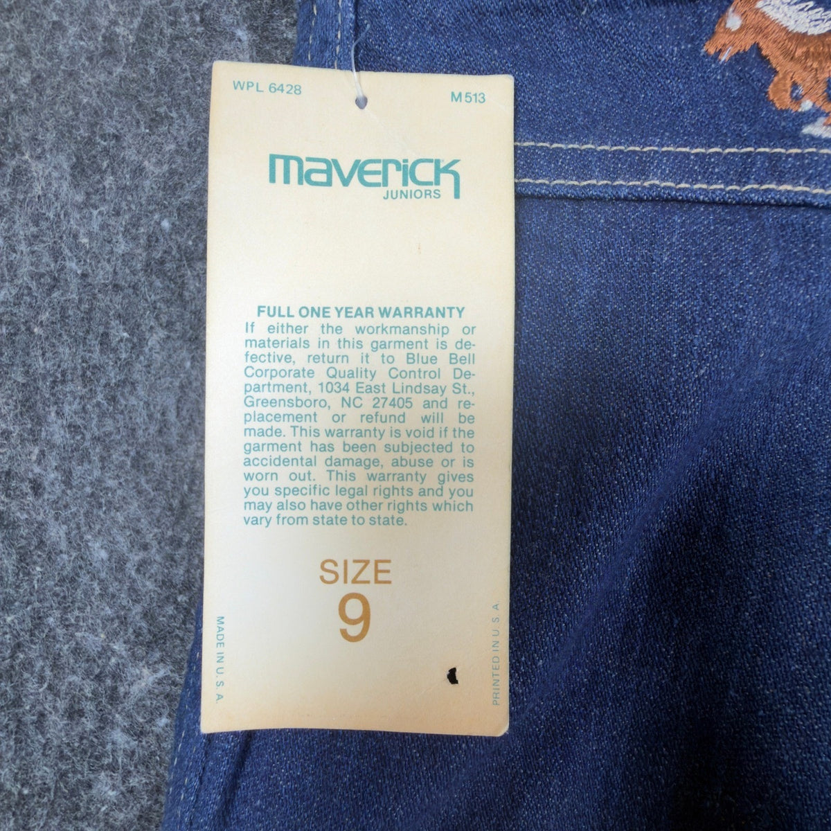 Maverick Vintage 70s Flare Jeans Juniors 9 Blue Cotton NWT Deadstock Made in USA