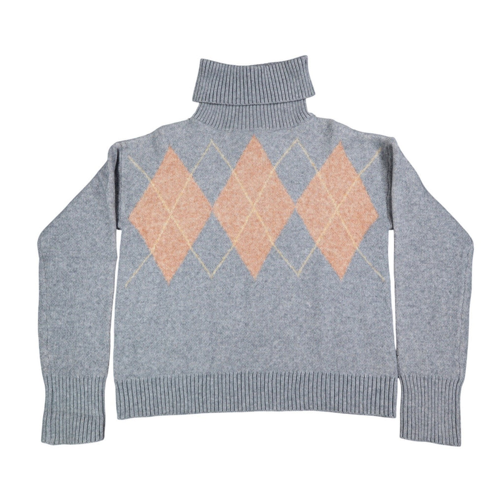 Hem & Thread Argyle Turtleneck Sweater Womens Medium Grey Peach Knit 30984 NEW