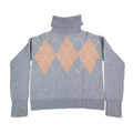 Hem & Thread Argyle Turtleneck Sweater Womens Medium Grey Peach Knit 30984 NEW