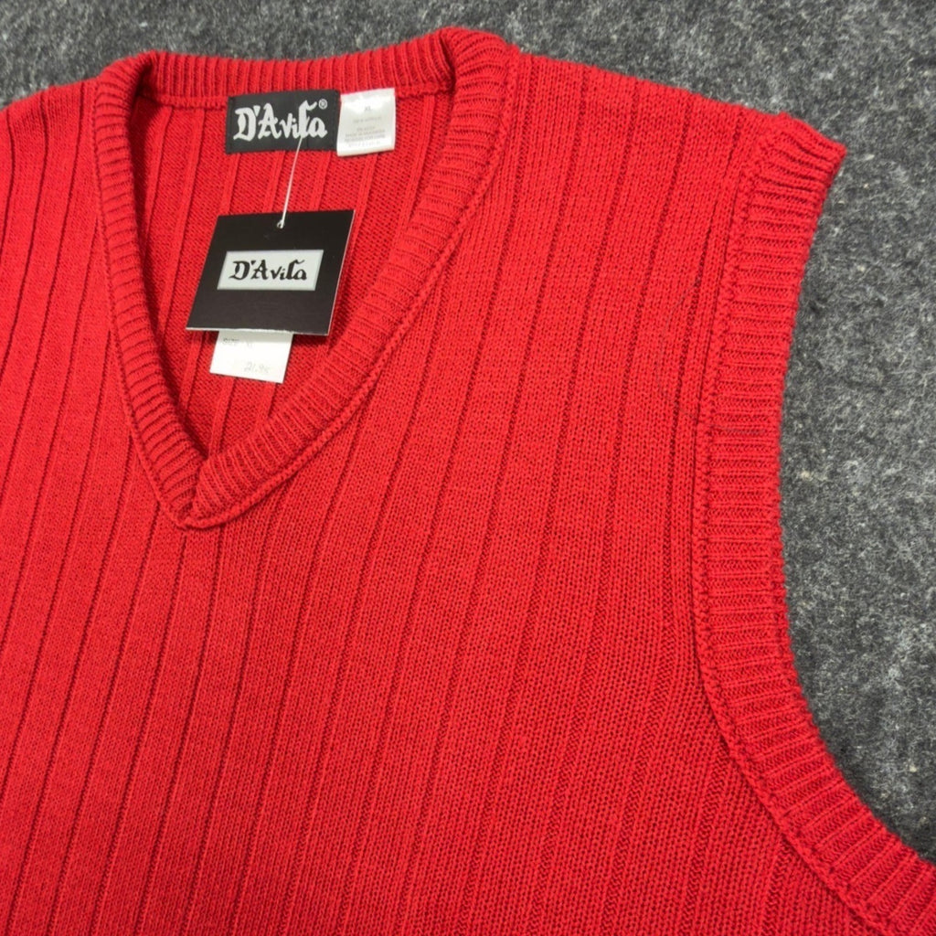 D'Avila Vintage Sweater Vest Mens XL Red Acrylic V-Neck Ribbed Knit NWT - take2supply