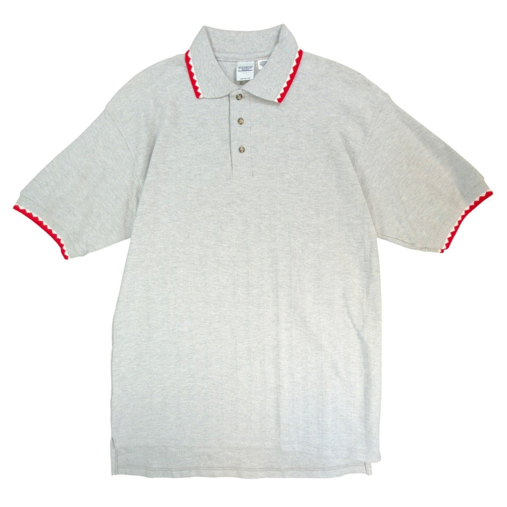 Cotton Deluxe Casuals Polo Shirt Mens Large Vtg 90s Gray Cotton Zigzag Trim
