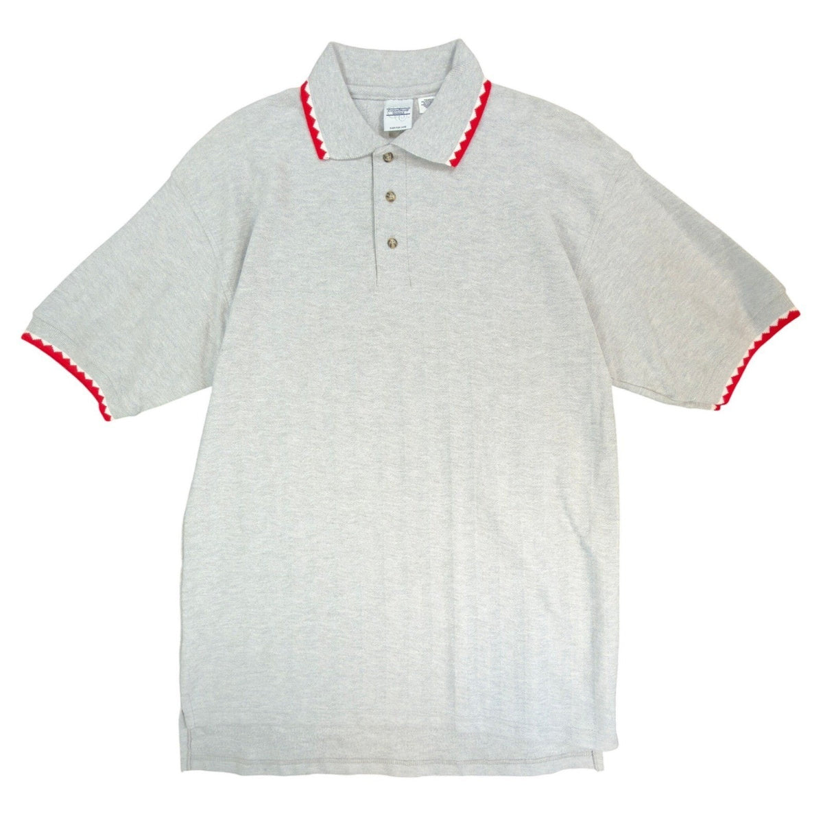 Cotton Deluxe Casuals Polo Shirt Mens Large Vtg 90s Gray Cotton Zigzag Trim