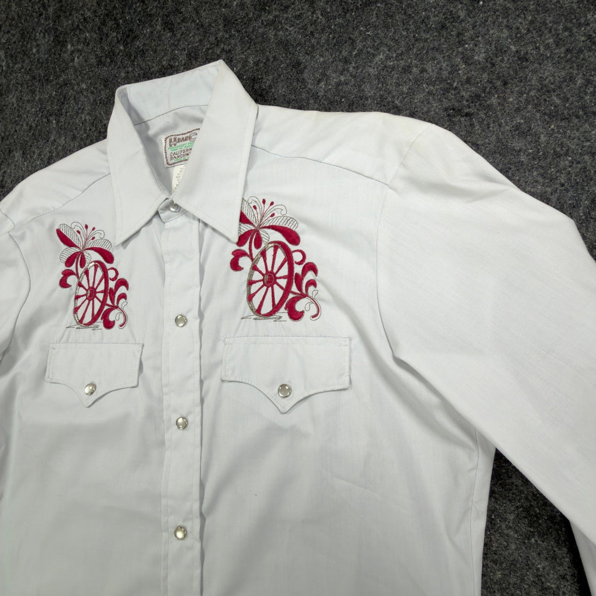 H Bar C Vintage 70s Wheeler Western Shirt Mens 15.5-33 White Embroidered NWT