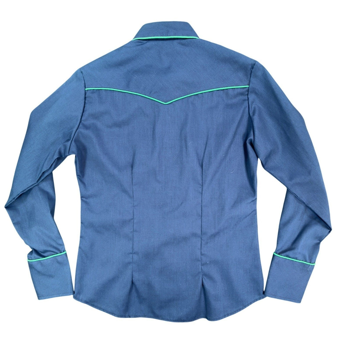 Zenith Evans Vintage 80s Shirt Womens 10 Blue Western Pearl Snap Green Piping