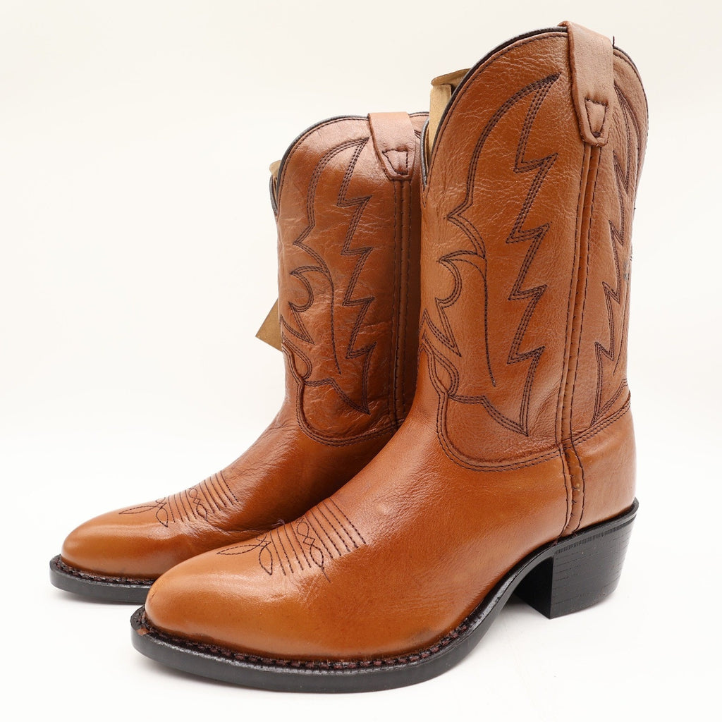 Vintage Laredo 28-2215 Brown Leather J Toe Western Boots Kids 2.5 NWT Deadstock