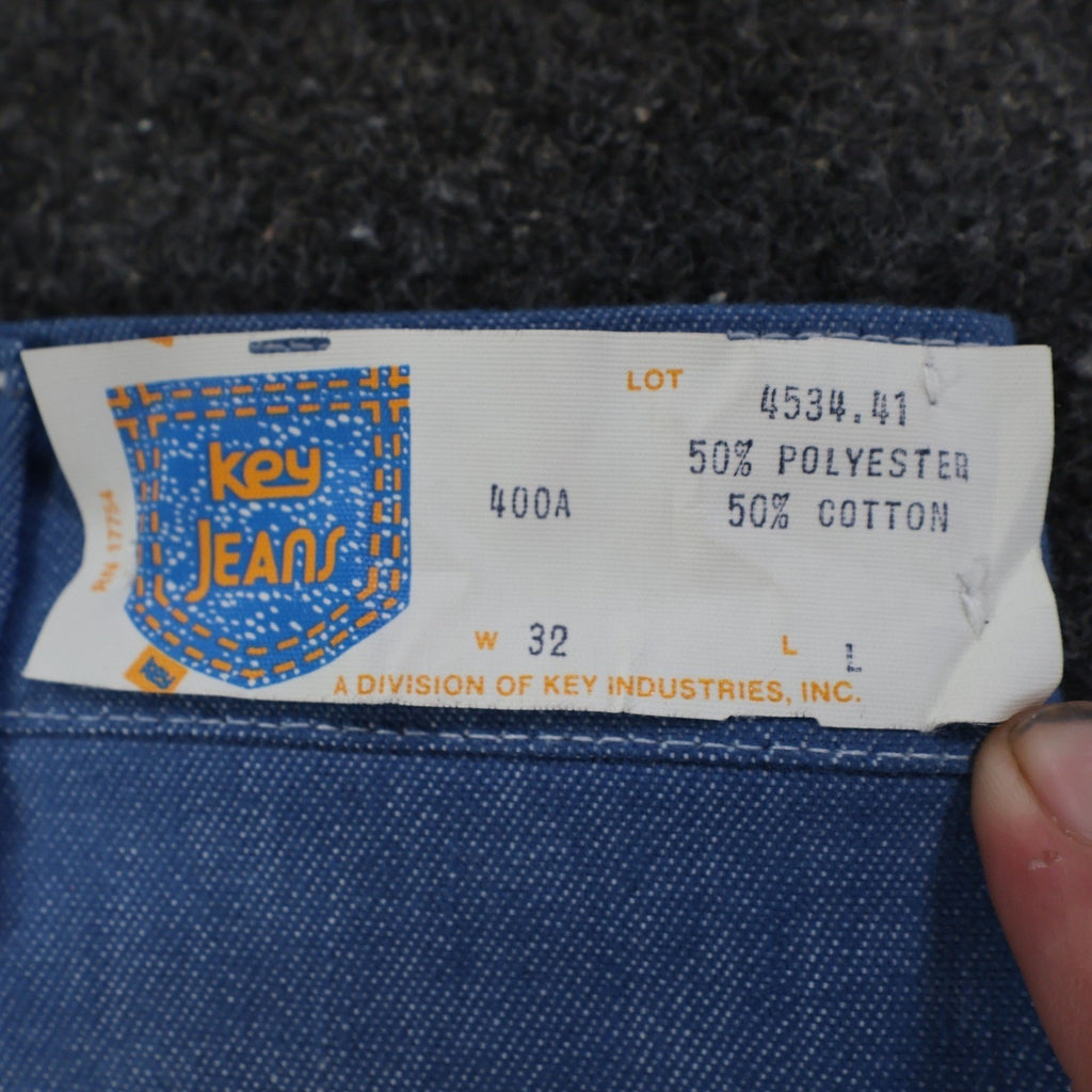 Key Vintage 70s Boot Cut Jeans Mens 32 Blue Cotton Stretch USA Made NOS NWT - take2supply