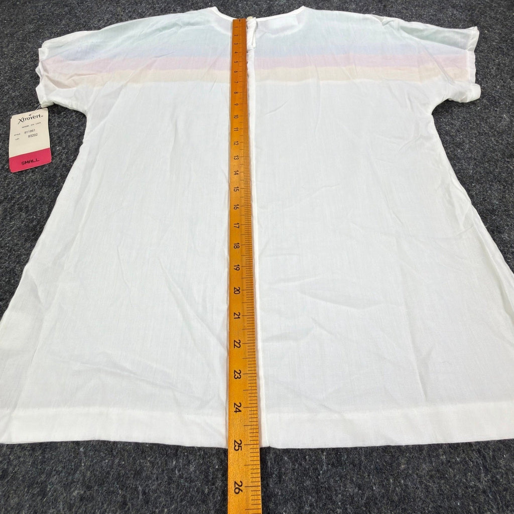Xtrovert Vintage 80s Rainbow Stripe Top Womens Small White Deadstock NWT USA - take2supply