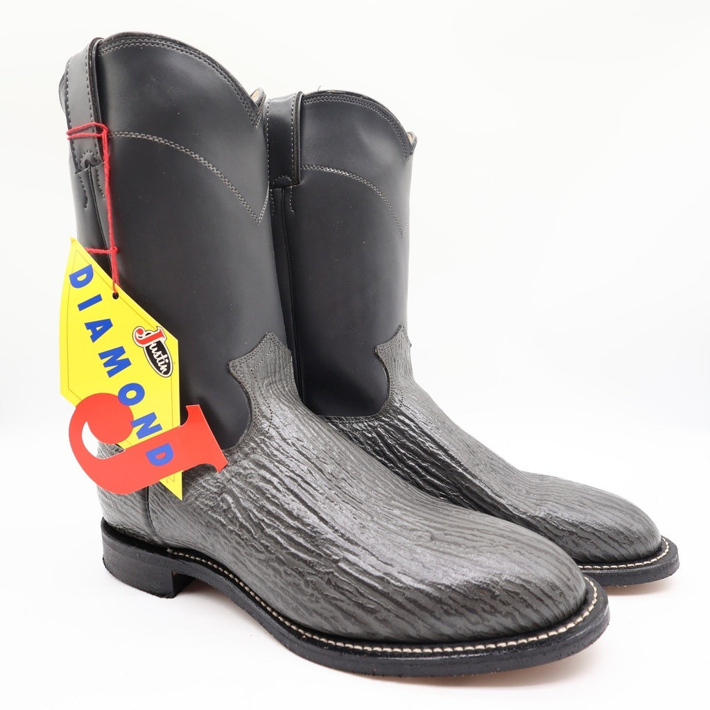 Justin Diamond J Cowboy Boots Mens 8.5 D Grey Shark Print Leather NWT