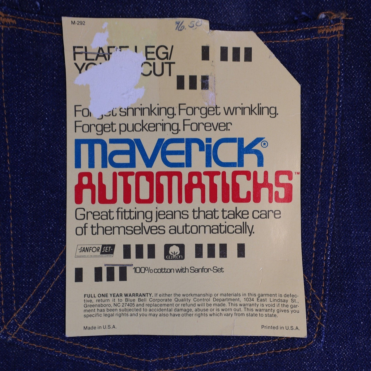 Maverick Vintage 70s Flare Jeans Mens 33x34 Blue Cotton Made in USA NOS