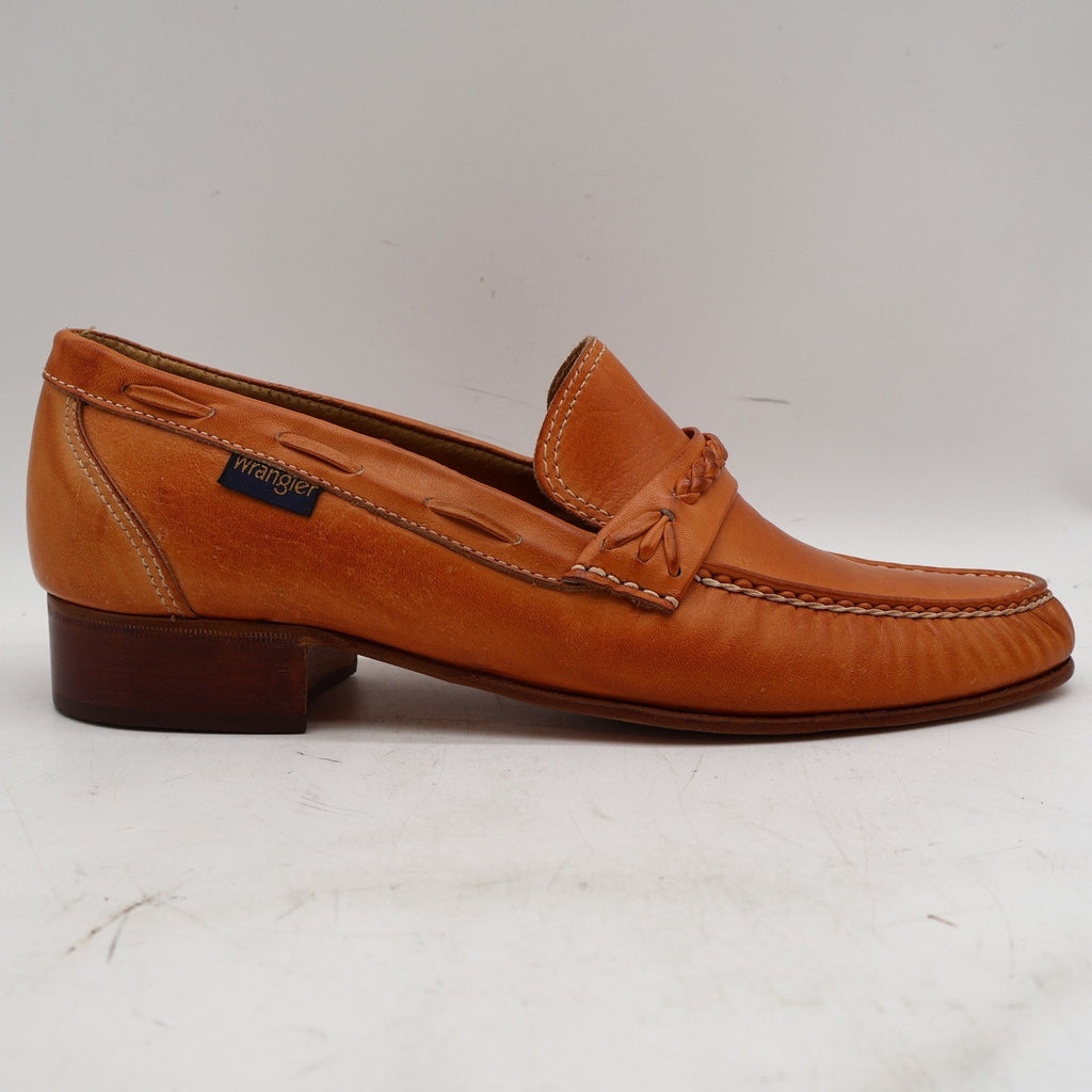 Vintage Wrangler 96-6100 Tan Leather Braided Penny Loafers Men's 10D Deadstock