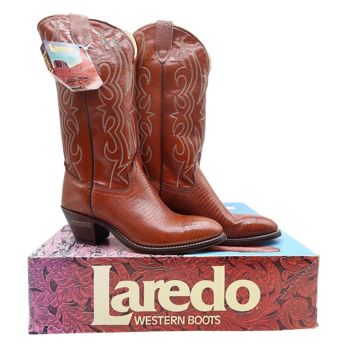 Laredo Vintage 900 Western Boots Women 10 B Brown Lizard Print NWT Deadstock - take2supply