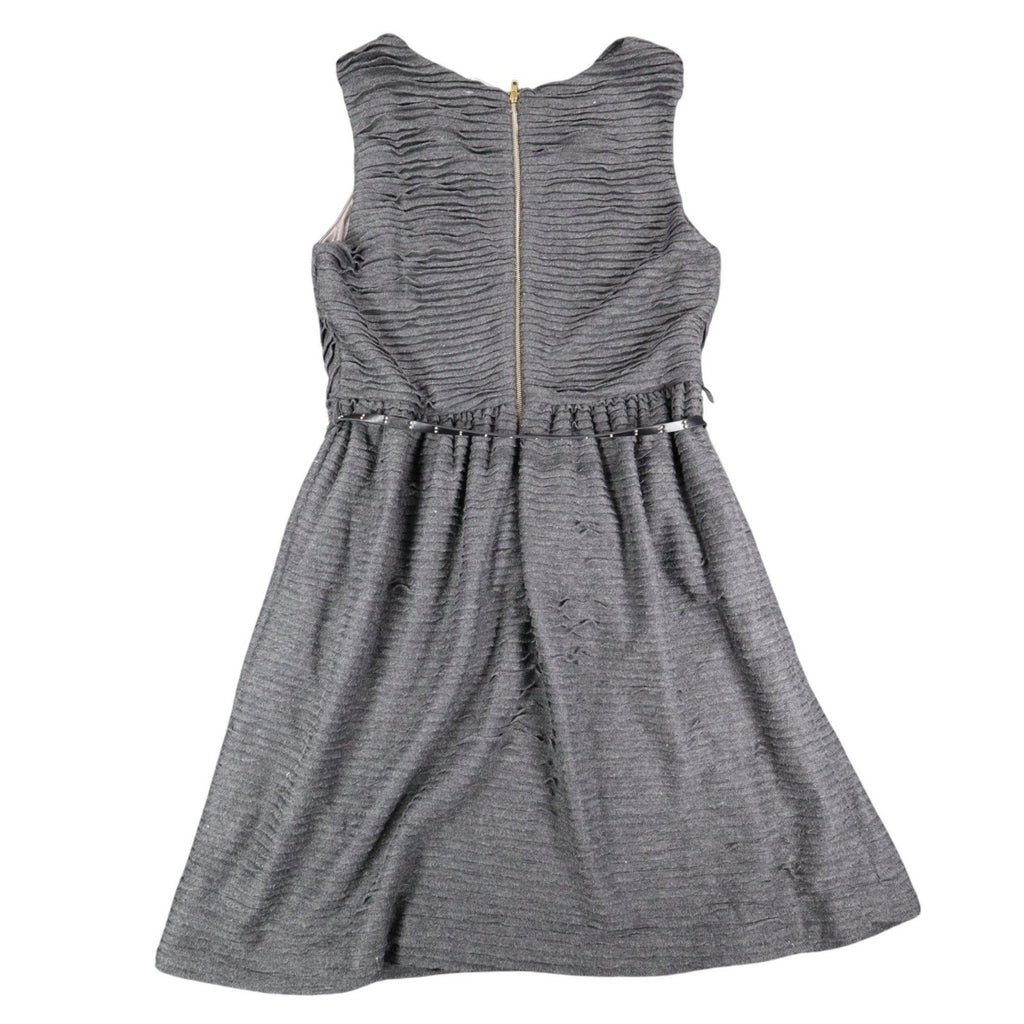 Esley Dress Womens Medium Gray Textured Pleated Sleeveless Belted Fit Flare New
