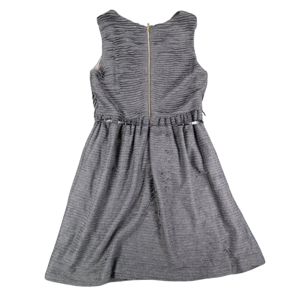 Esley Dress Womens Medium Gray Textured Pleated Sleeveless Belted Fit Flare New