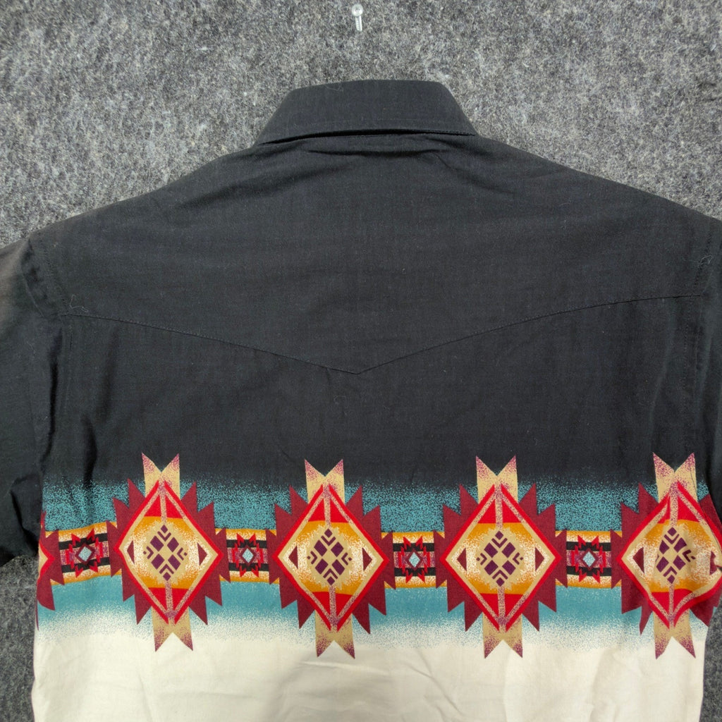 Wrangler Y2K Checotah Western Shirt Mens Small Black Aztec Tribal Cotton NWT