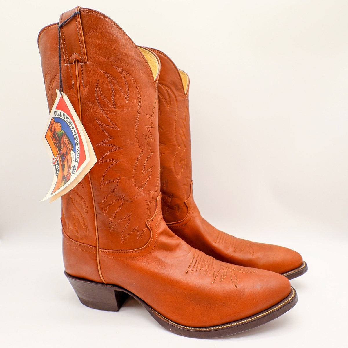 Justin Cowboy Boots Mens 12 D Cognac Ranch Calf Leather Western Deadstock 1026