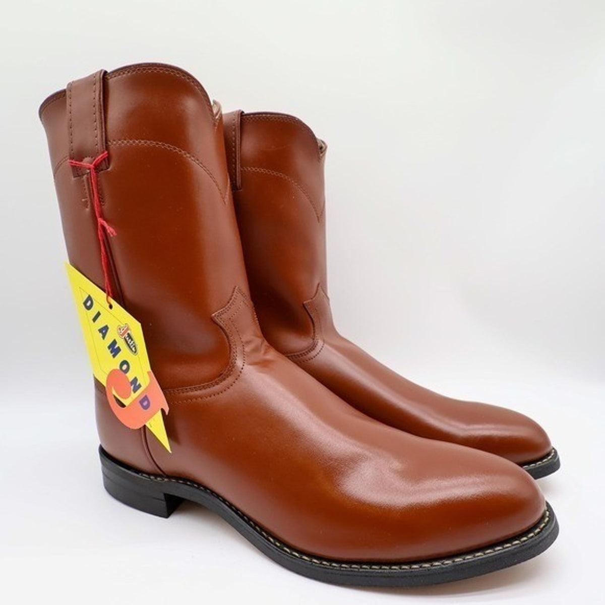 Vintage Justin Diamond J 3802M Tan Brown Leather Roper Boots Men's 11E NWT Deadstock