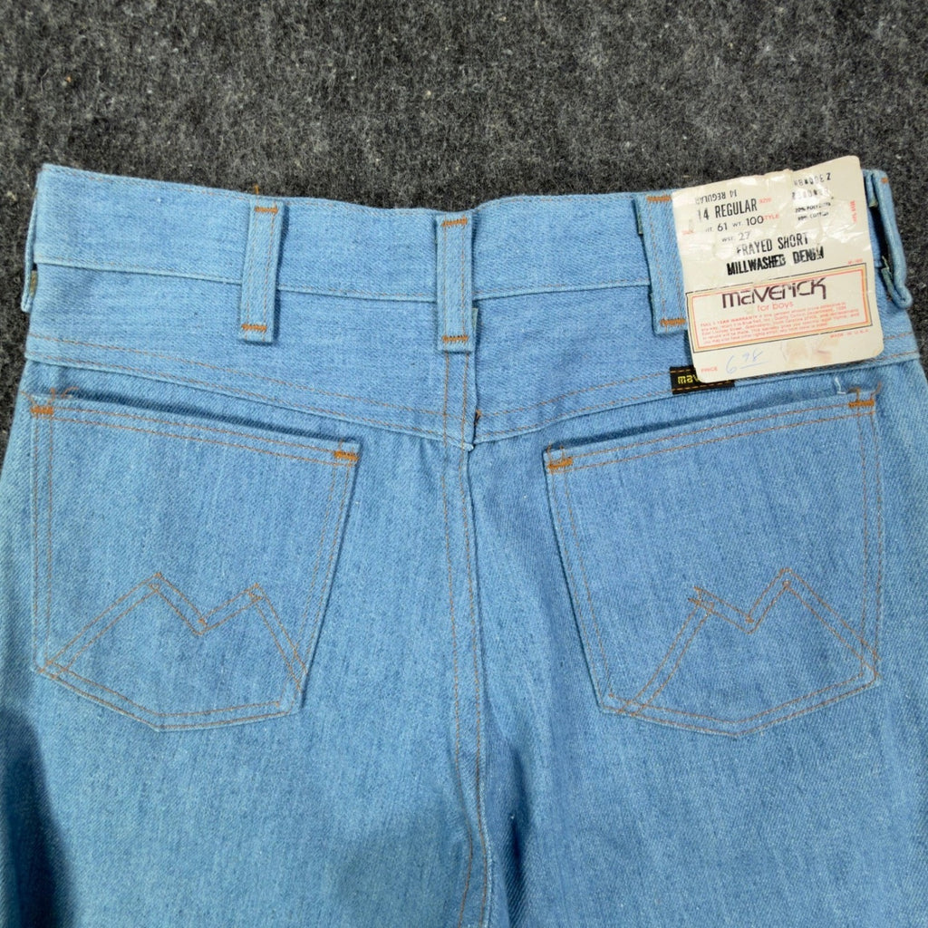 Maverick Vintage 70s Frayed Denim Shorts Boys 14 Regular Light Blue NWT USA - take2supply