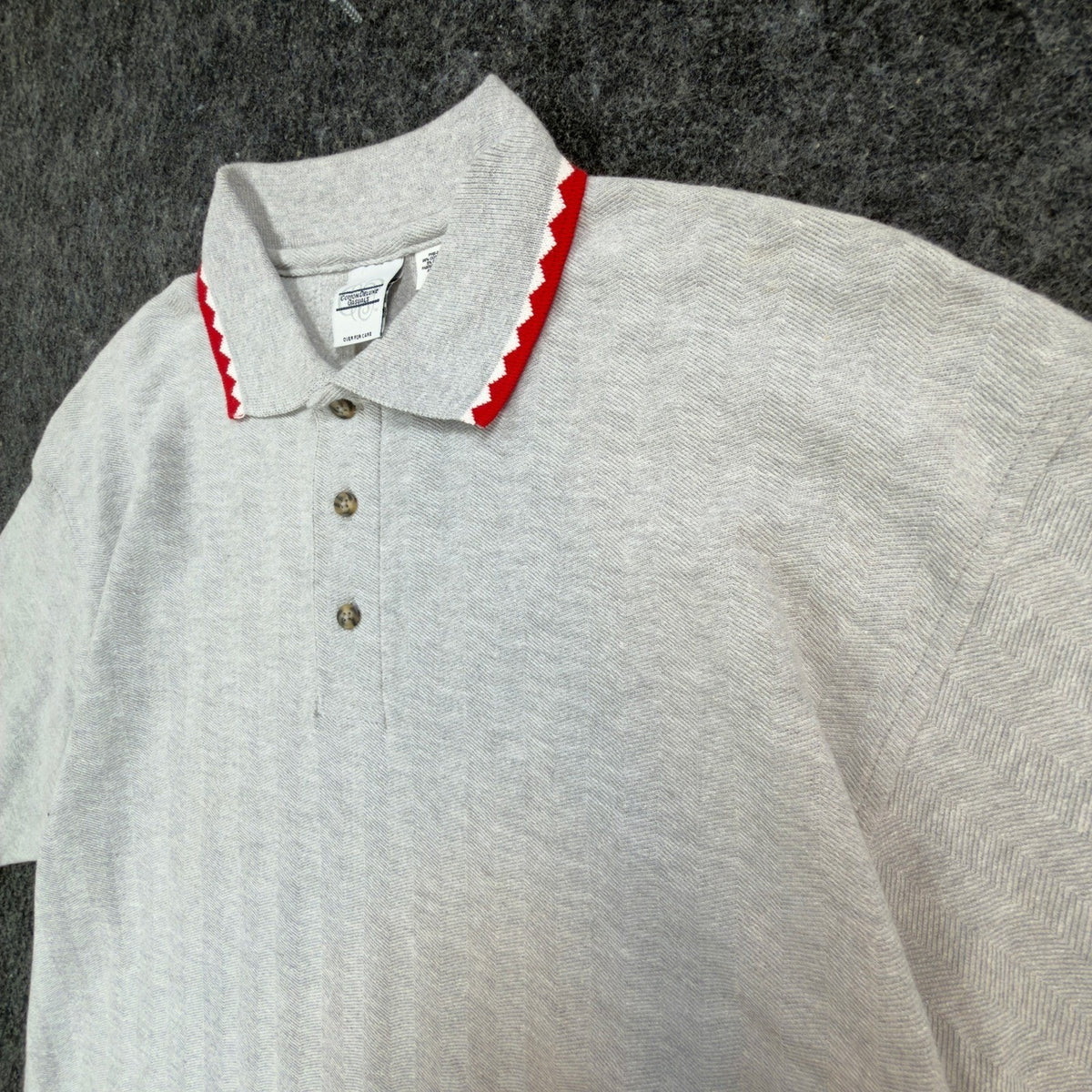 Cotton Deluxe Casuals Polo Shirt Mens Large Vtg 90s Gray Cotton Zigzag Trim