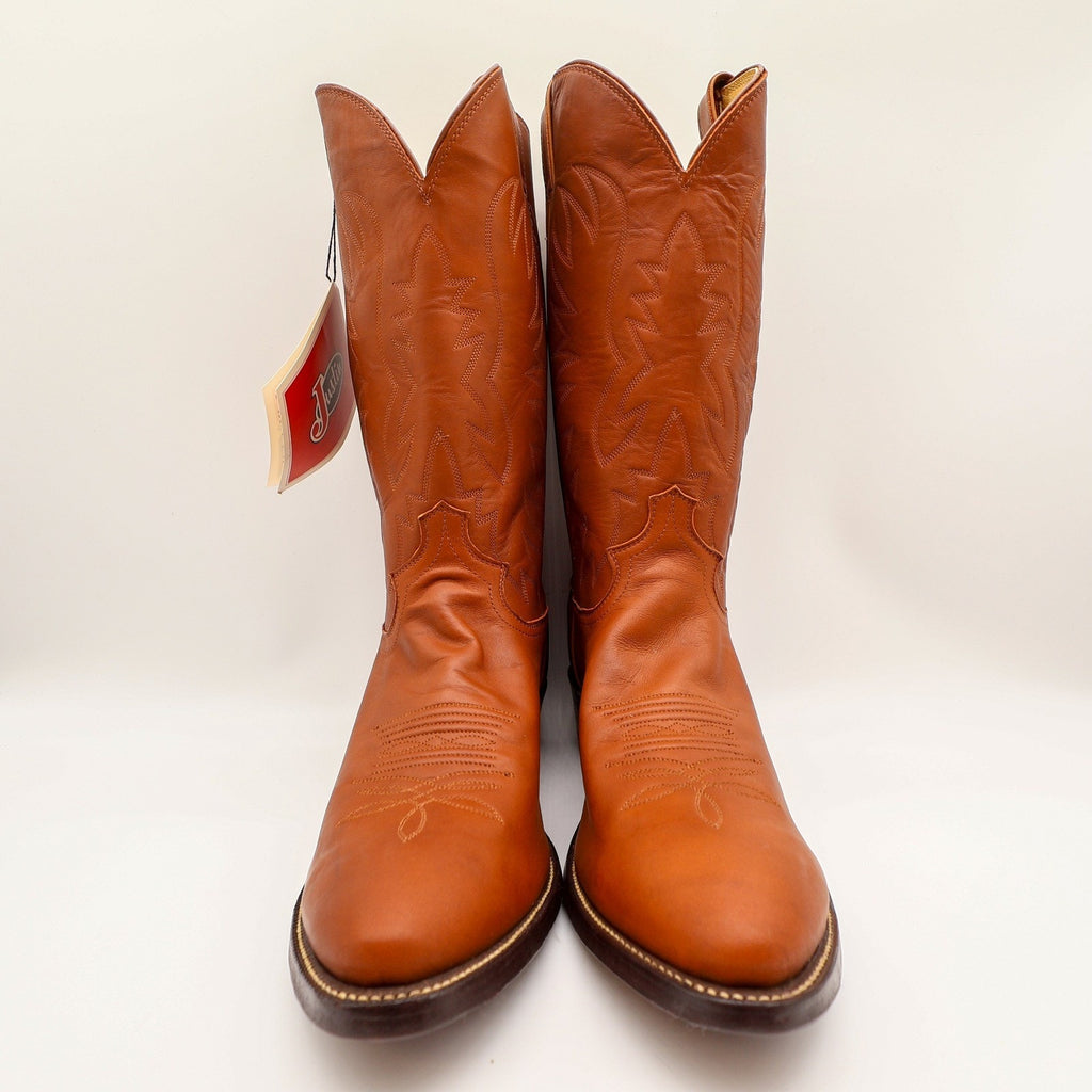 Justin Cowboy Boots Mens 12 D Cognac Ranch Calf Leather Western Deadstock 1026