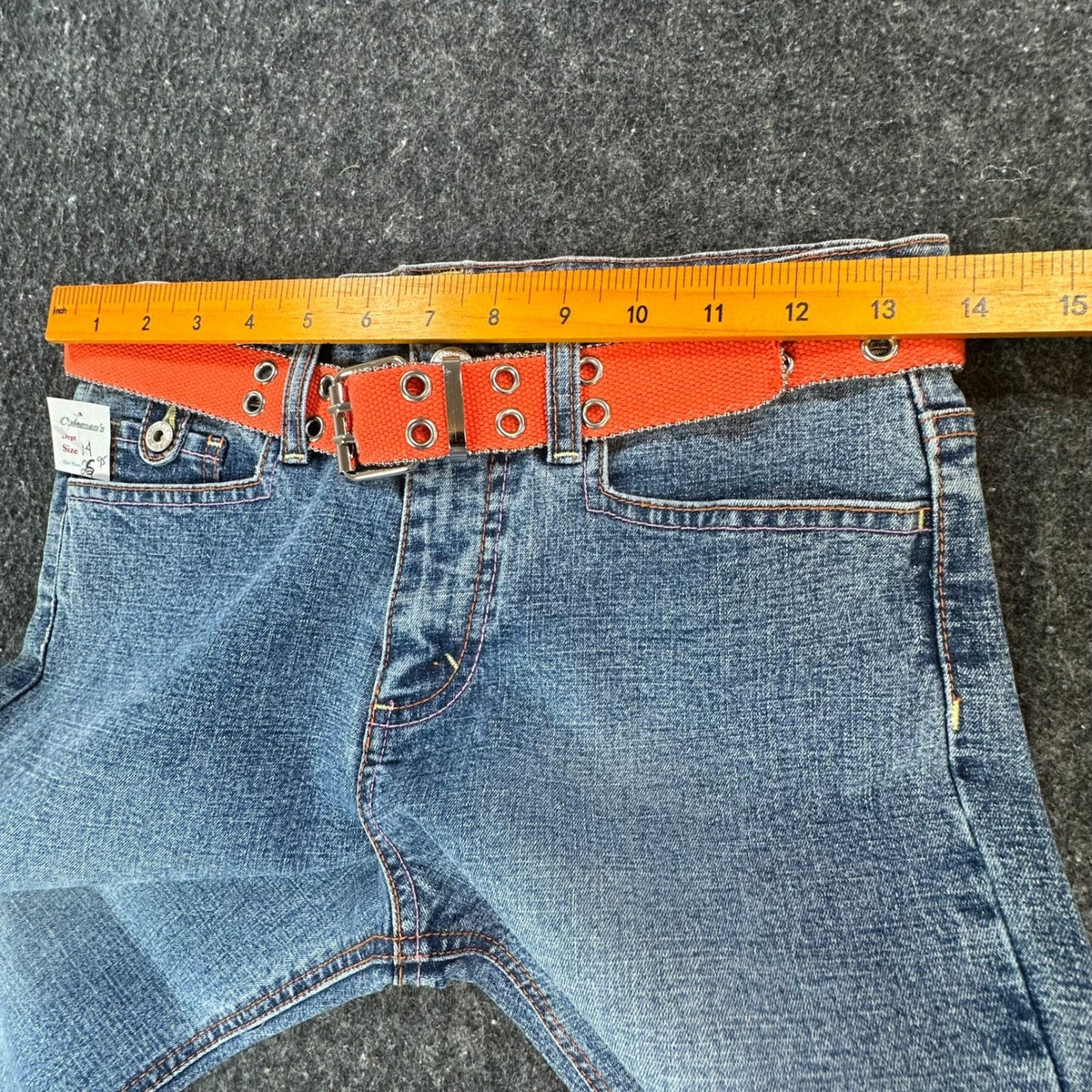 US Polo Assn Vintage Y2K Flare Jeans Girls 14 Blue Denim Orange Belt NWT