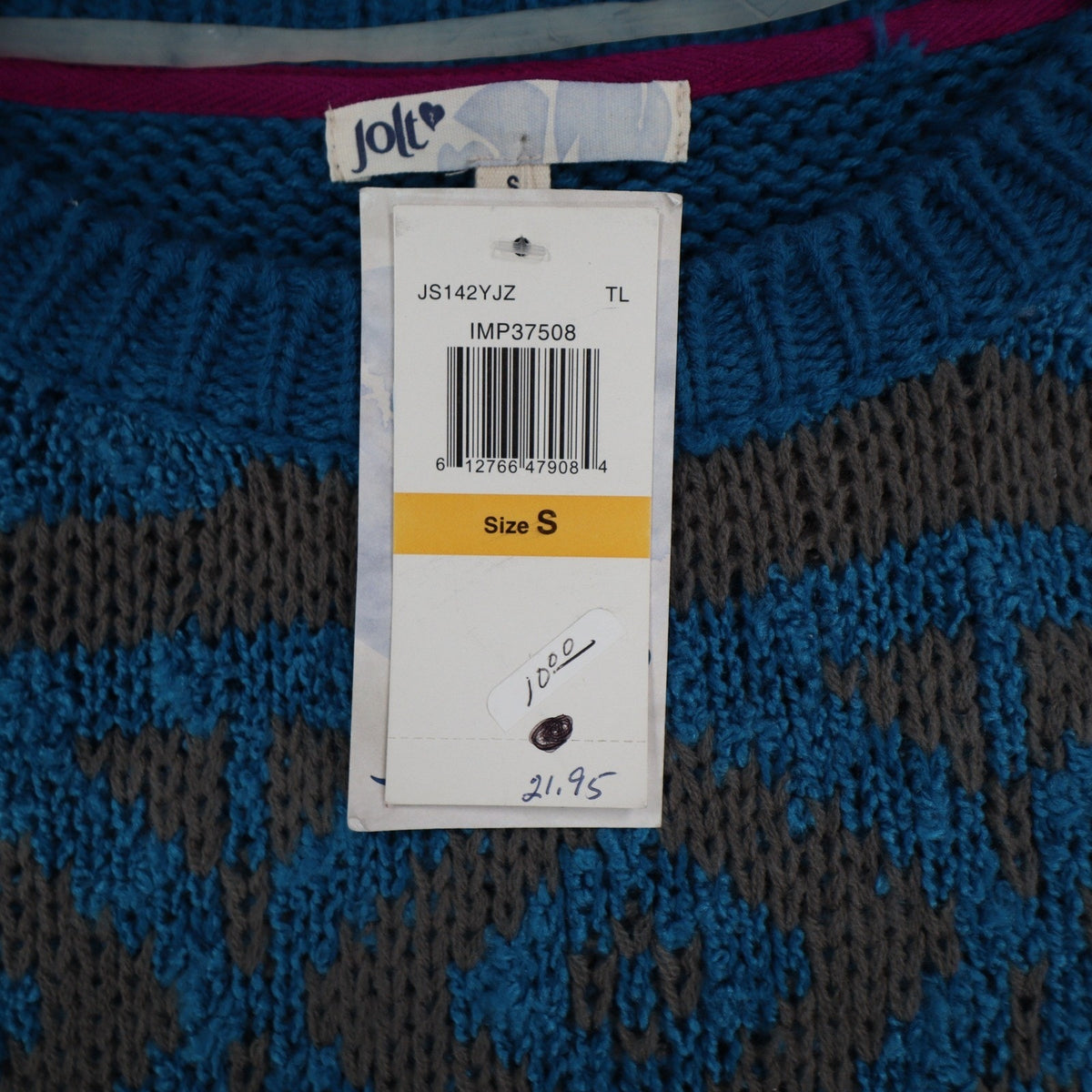 Jolt Sweater Womens Small Blue Gray Geometric Aztec Stripe Knit JS142YJZ NWT