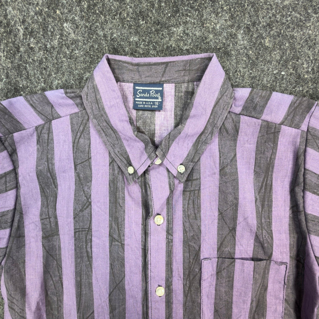 Sands Point Vintage 80s Shirt Boys 16 Purple Grey Striped USA