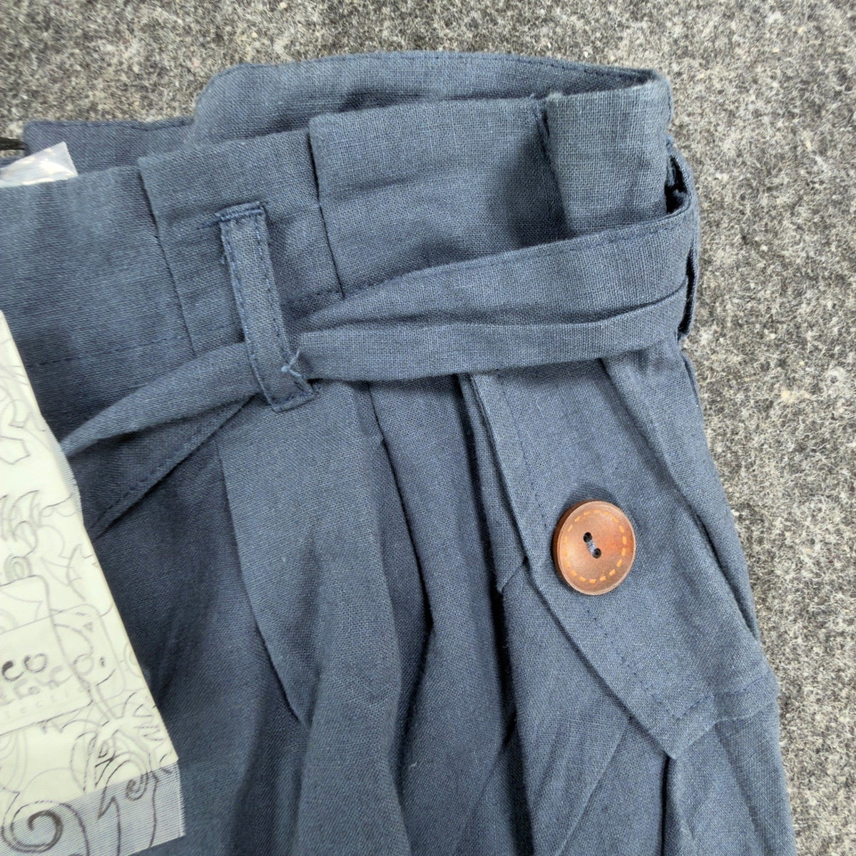 Cecico Modern Paperbag Shorts Womens M Blue Linen Cotton NWT