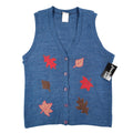 Southern Lady Sweater Vest Womens Small Vintage 90s Blue Leaf Knit Button Front