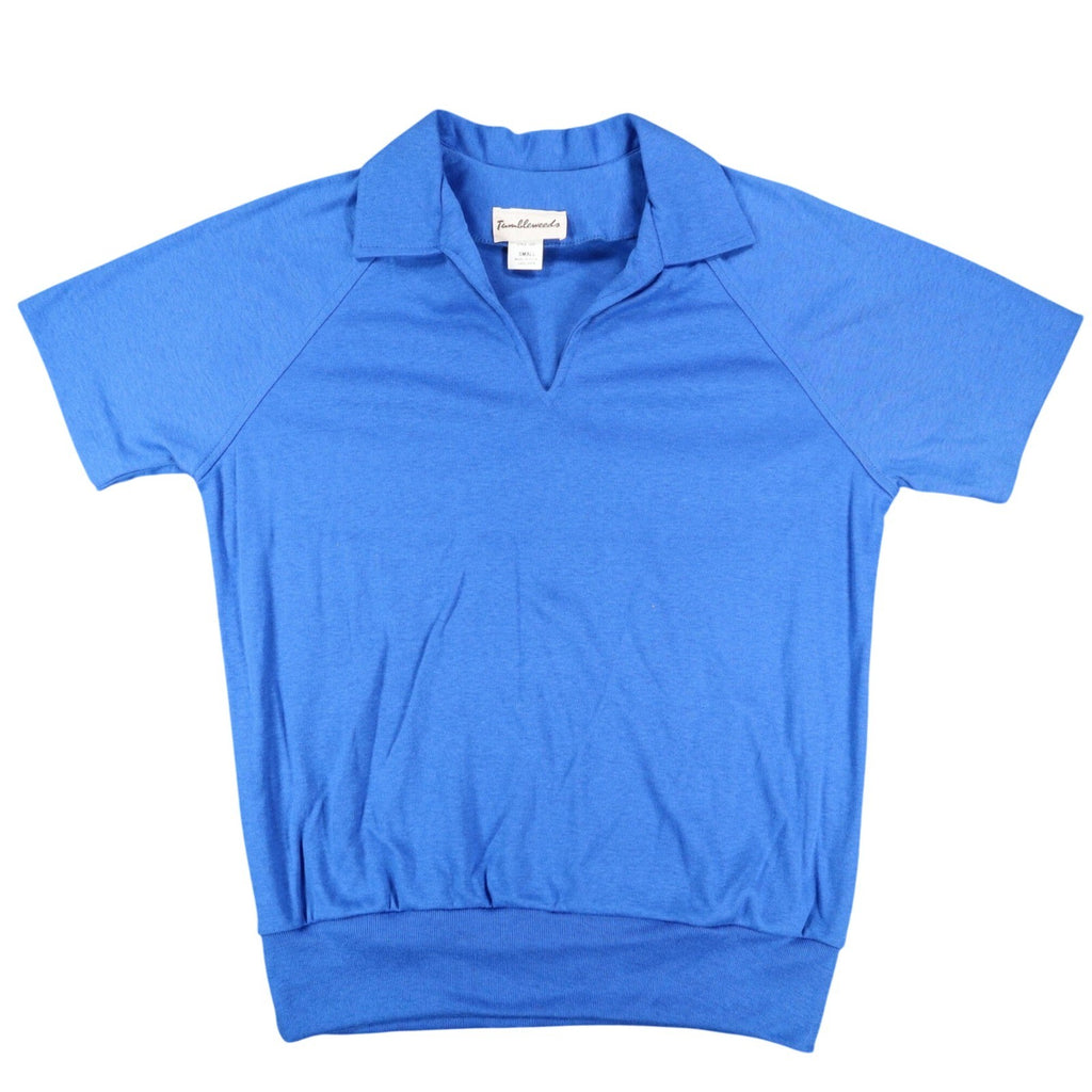 Vintage 1980s Tumbleweeds Blue Raglan Polo Shirt Women’s Small USA Deadstock