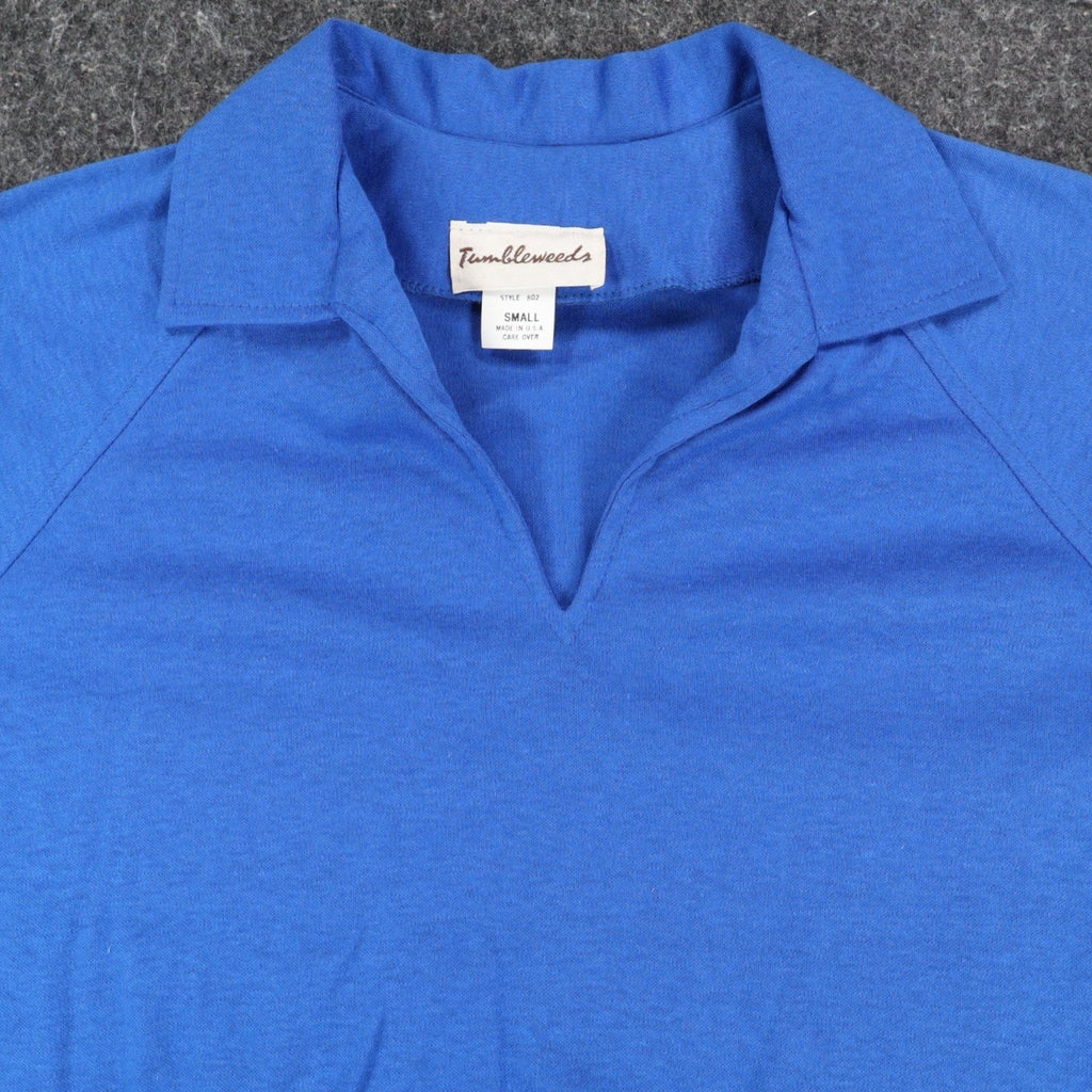 Vintage 1980s Tumbleweeds Blue Raglan Polo Shirt Women’s Small USA Deadstock