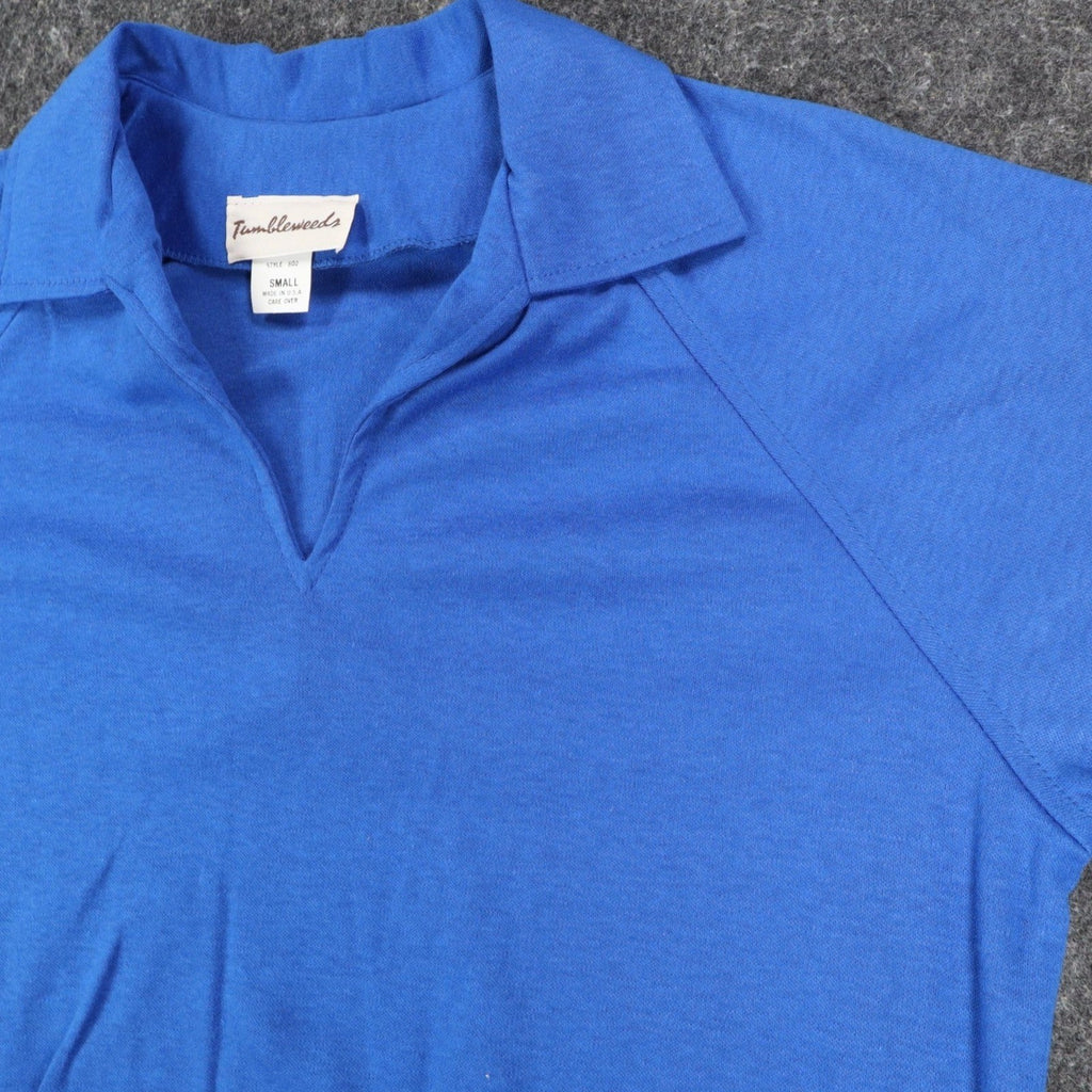 Vintage 1980s Tumbleweeds Blue Raglan Polo Shirt Women’s Small USA Deadstock