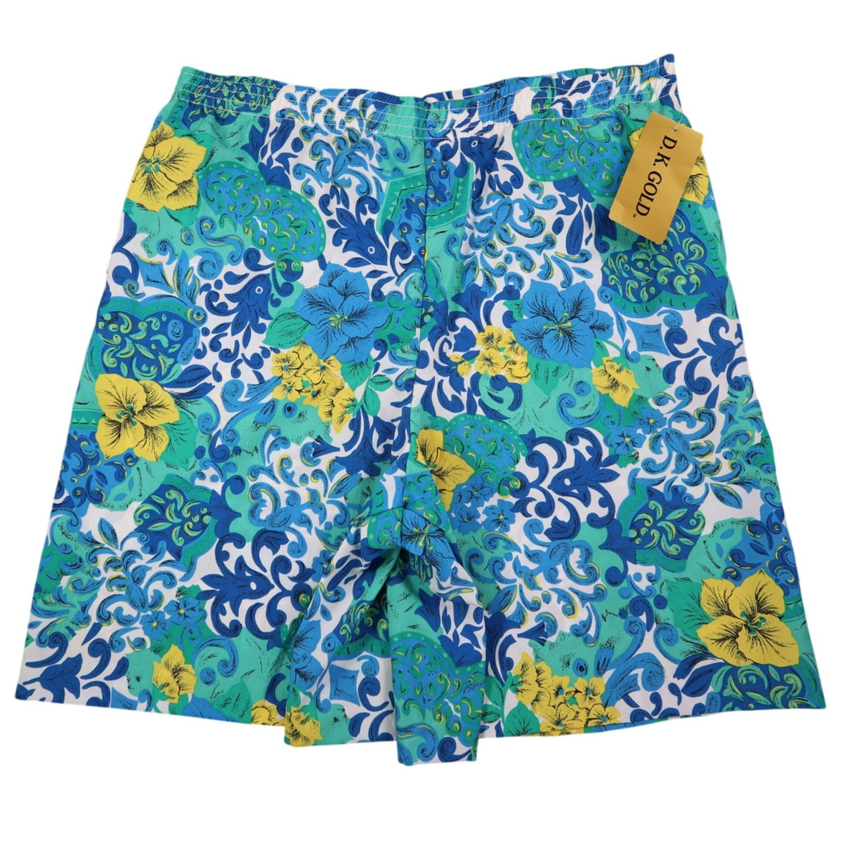 D.K. Gold Vintage 1990s Blue Green Tropical Floral Shorts Deadstock Size Small