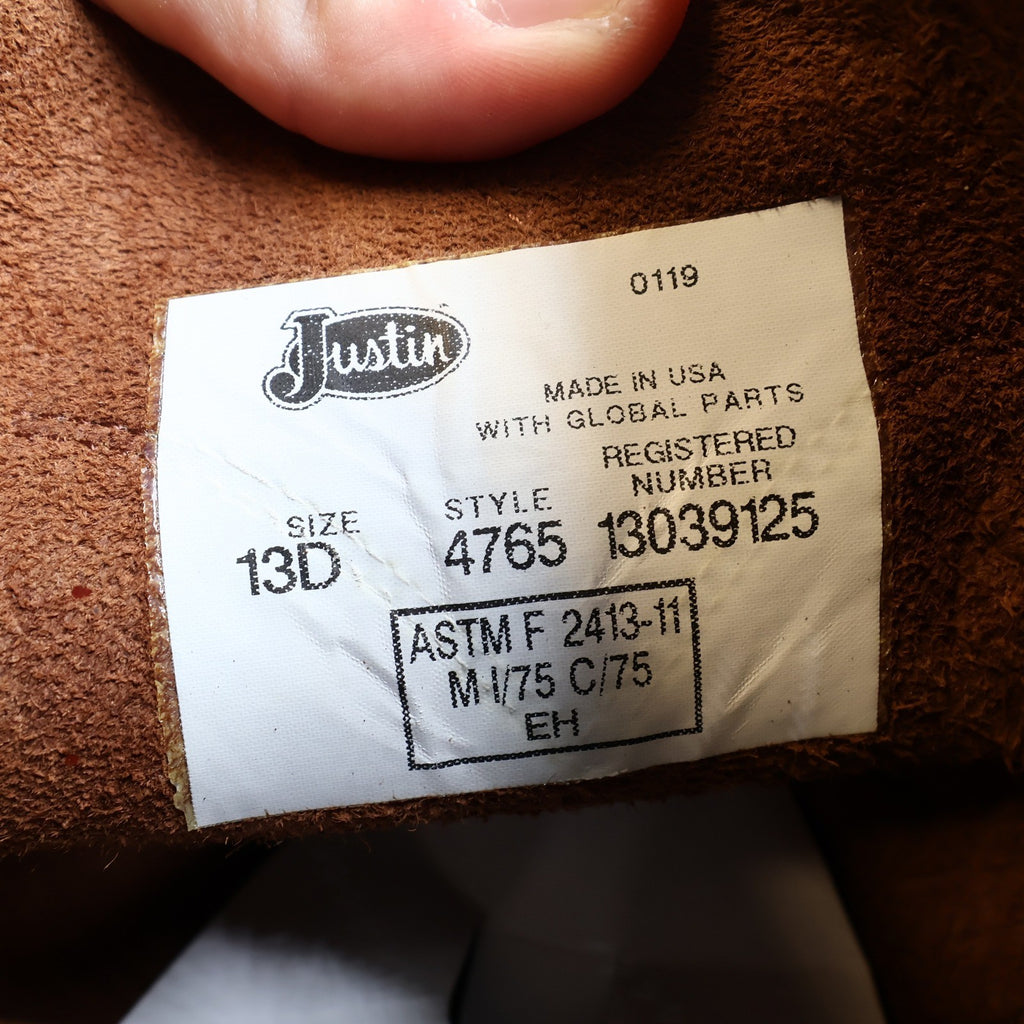 Justin Conductor 4765 Briar Steel Toe Pull-On Work Boots New With Tags Size 13 D