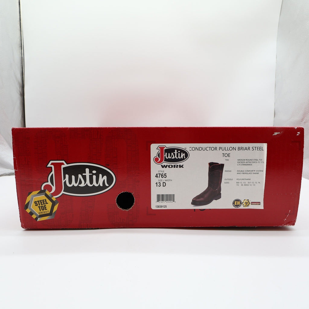 Justin Conductor 4765 Briar Steel Toe Pull-On Work Boots New With Tags Size 13 D
