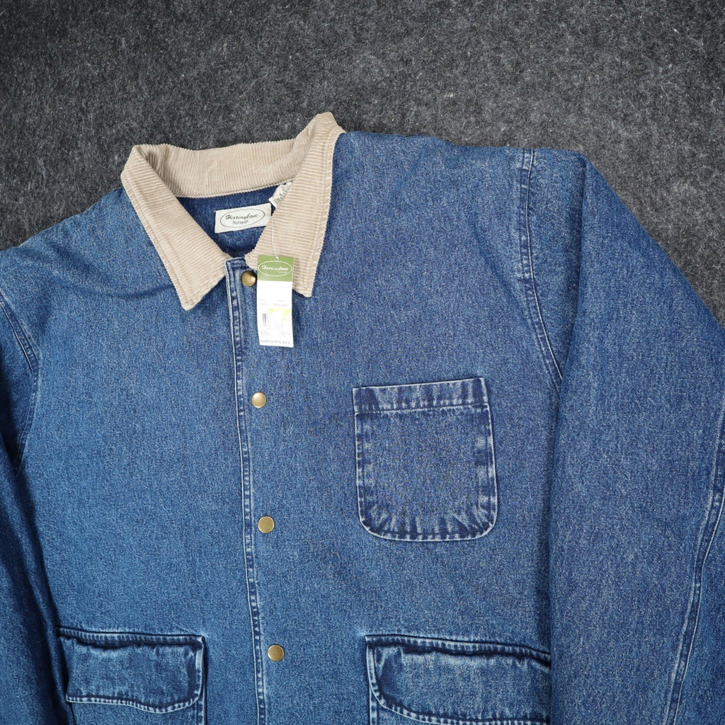 Herringbone Naturals Stone Wash Blue Denim Barn Coat Men’s XXL Corduroy Collar NWT