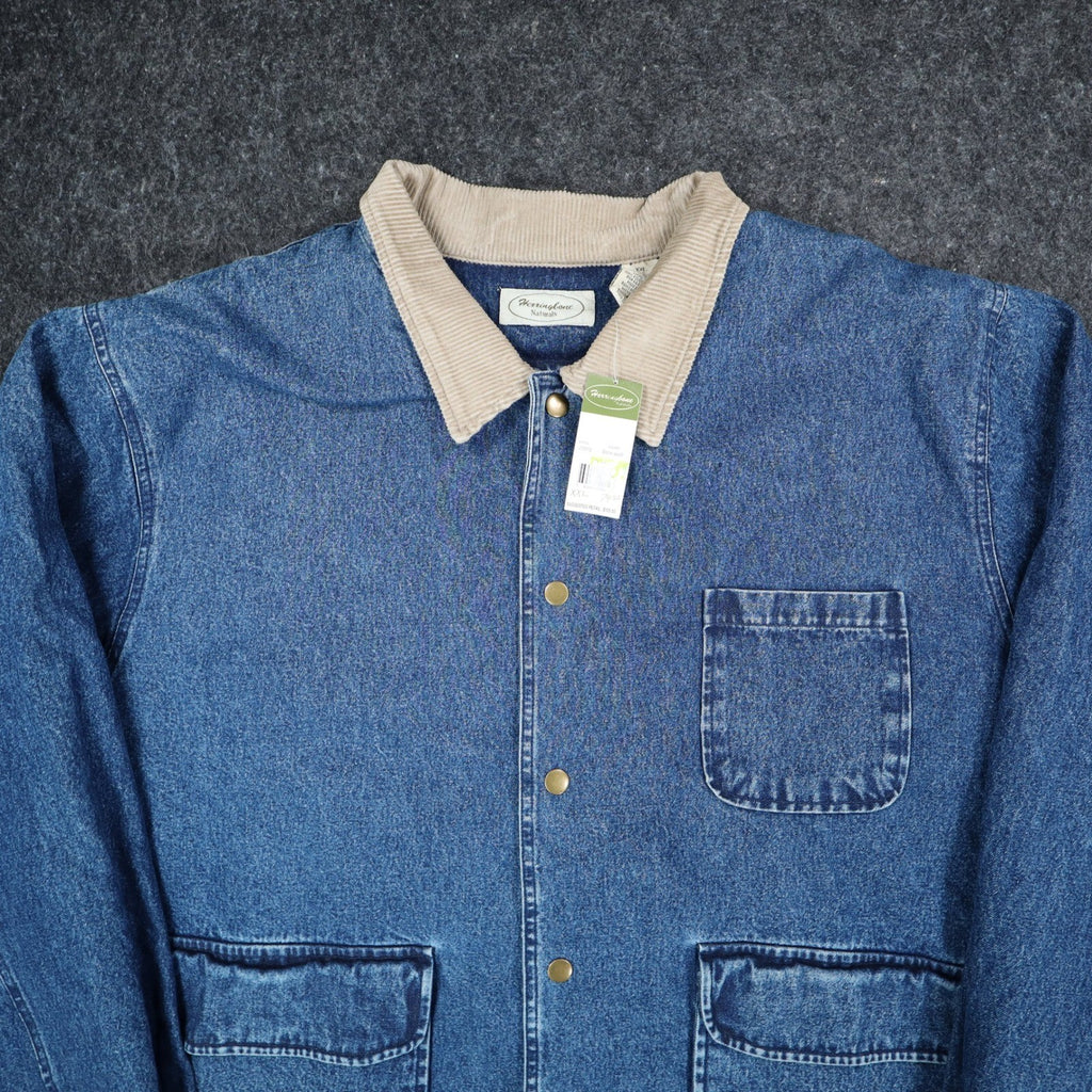 Herringbone Naturals Stone Wash Blue Denim Barn Coat Men’s XXL Corduroy Collar NWT